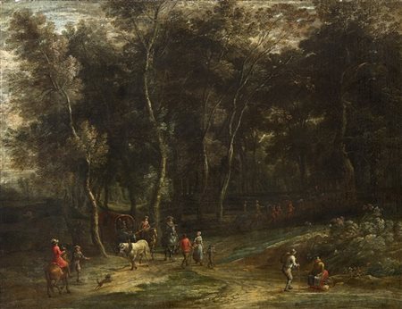 Maestro olandese del secolo XVII

"Paesaggio con figure"
olio su tela (cm 58x78