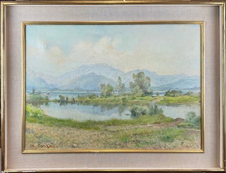 Alfonso Corradi "Lago di Alserio" 
olio su tela (cm 50x70)
firmato in basso a si