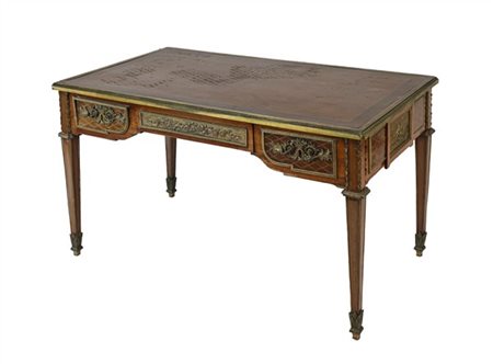 Scrittoio da centro impiallacciato a marqueterie in legni di varie essenze con