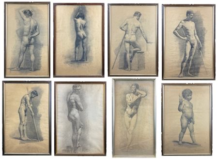 Enrico Ravetta Lotto composto da sette "Studi accademici di nudo maschile" uno d