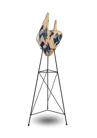 Ignoto, secolo XX. Elemento decorativo in terracotta invetriata e dipinta in po