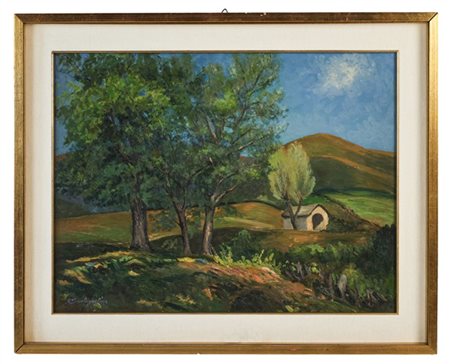 Angelo Santagostino "Paesaggio con alberi" 
olio su compensato (cm 45x60)
firmat