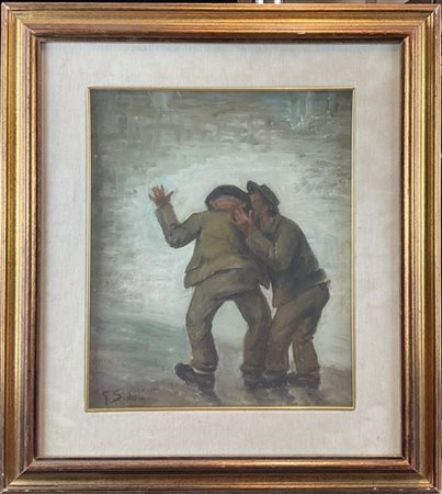 Giuseppe Sidoli "Confidenze" 
olio su compensato (cm 34,5x29)
firmato in basso a