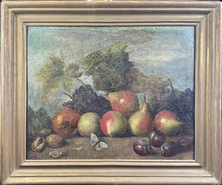 Ignoto del secolo XIX "Composizione con pere, uva, castagne e farfalla"
 olio s