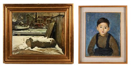 Lotto composto da due dipinti ad olio su diversi supporti, di diversi autori, s