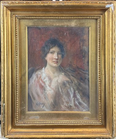 Vincenzo Migliaro "Ritratto femminile" 
olio su tavola (cm 22,5x17)
firmato in b