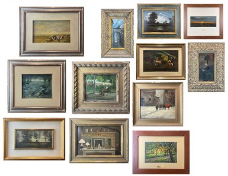 Lotto composto da tredici dipinti ad olio su diversi supporti, di diversi autor