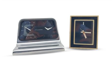 Lotto composto da un orologio-termometro da tavolo con cassa in metallo marcato