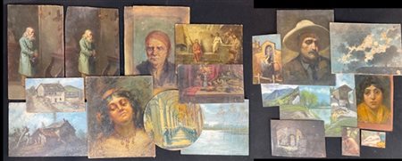 Lotto composto da quattro scatole contenenti numerosissimi dipinti di piccolo f