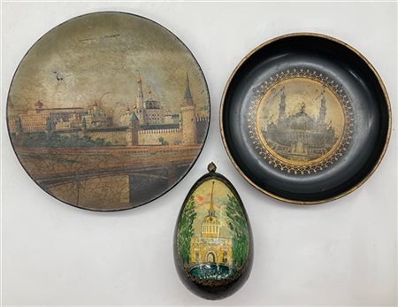 Lotto composto da un piatto della manifattura di Vishniakov, Mosca, 1875 circa,