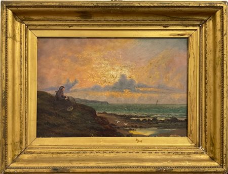 Firma indecifrata, inizio secolo XX

"Marina con pescatrice" 
olio su tela (cm