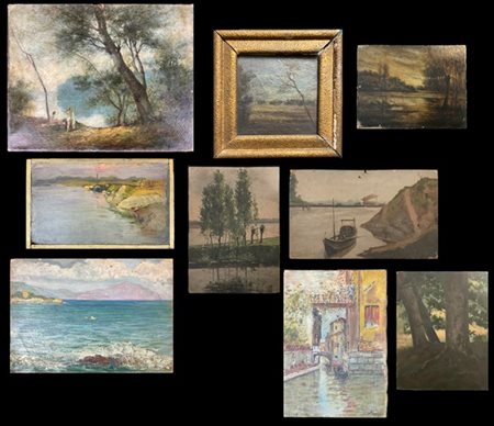 Lotto composto da numerosi dipinti raffiguranti "Paesaggi" di diversi autori, t