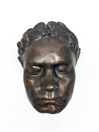 Ignoto. Maschera di Beethoven con corona di alloro in terracotta a patina bronz