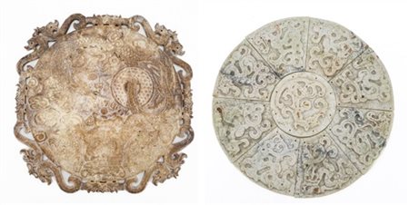 Disco Bi in giada intagliata con chilong e cornice traforata unito ad un tondo