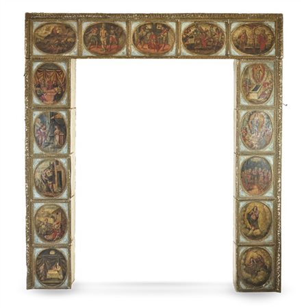 Scuola del secolo XVIII

"Tre pannelli di pala d'altare in legno intagliato e l