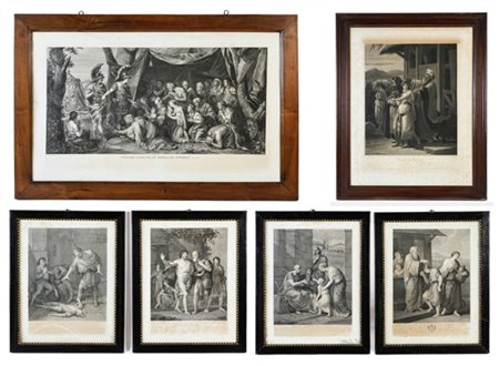 Lotto composto da sei stampe diverse a soggetto biblico e storico di differente