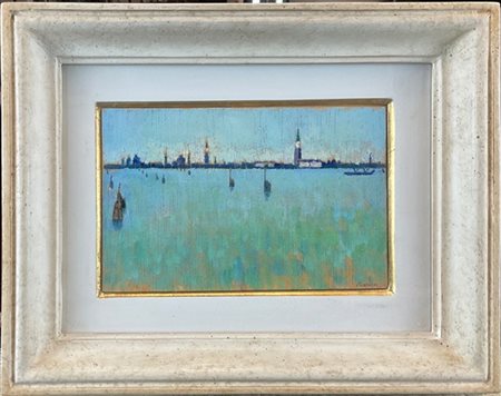 Renzo Biasion "Venezia, Bacino di San Marco" 1987
olio su compensato (cm 13x20)