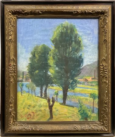 Donato Frisia "Scorcio fluviale con alberi" 1941
pastelli colorati su cartoncino