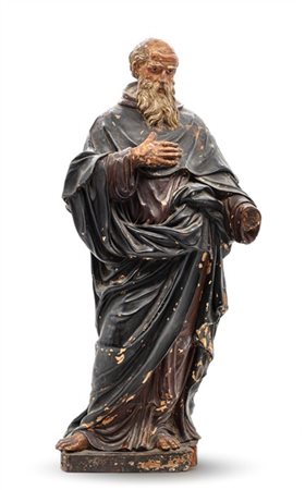 Scultore del secolo XIX. Figura di Santo in terracotta dipinta (h cm 55) (difet