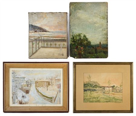 Donato Frisia Lotto composto da quattro "Paesaggi"di cui due ad olio su tela e d