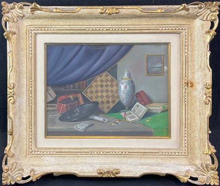 Adriano Gajoni "Interno" 
olio su masonite (cm 28x36)
firmato in alto a destra
a