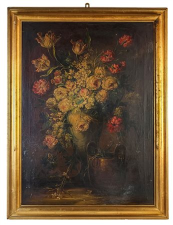 Ignoto del secolo XIX

"Composizione con fiori" 
olio su tela (cm 107x78)
in co