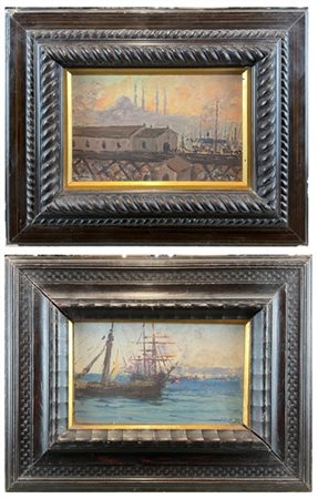 Faustino Zonaro Coppia di dipinti raffiguranti "Vedute turche"
oli su compensato