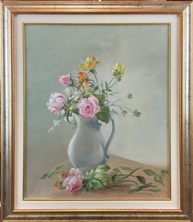 Ignoto "Vaso con fiori" olio su tela (cm 54x44) firmato in basso a destra Barto