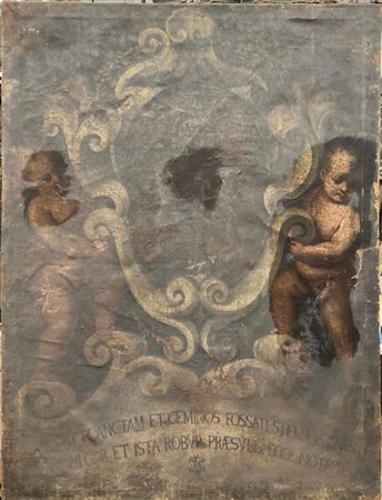 Ignoto

Antico dipinto raffigurante "Stemma araldico sorretto da putti"
olio su