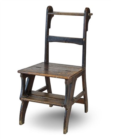 Sedia reclinabile a scaletta da biblioteca con seduta pieghevole in legno sagom