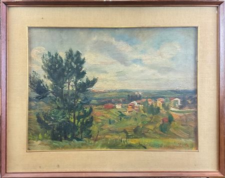 Donato Frisia "Veduta della Brianza" 1945
olio su faesite (cm 38x50)
firmato e d
