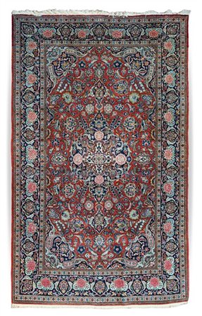 Tappeto Keshan, Persia, secolo XX. Decoro con medaglione a fondo blu notte con