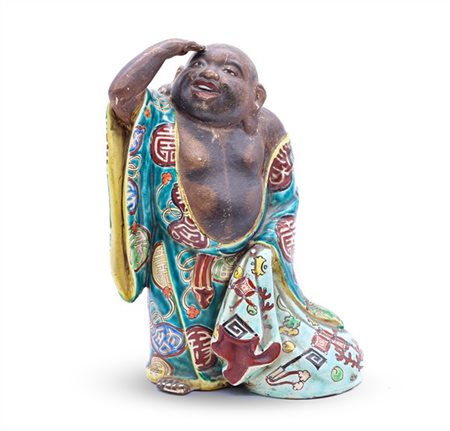 Figura di Hotei (o Budai in cinese) in ceramica smaltata policroma
Giappone, pe