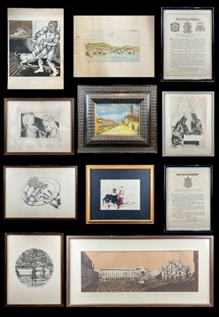 Autori vari. Lotto composto da un dipinto raffigurante scorcio con Naviglio, ol