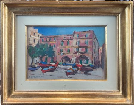 Silvio Consadori "Vernazza" 
olio su cartone (cm 17,5x27)
firmato in basso a sin