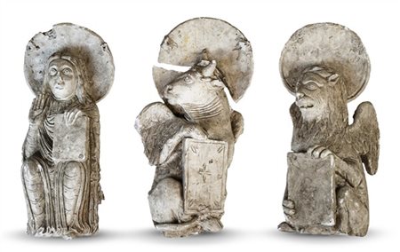 Tre fregi in gesso raffiguranti i simboli degli evangelisti Matteo, Luca e Marc