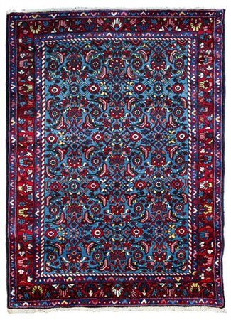 Tappeto Hamadan, Persia, secolo XX. Decoro Herati policromo su fondo blu carico