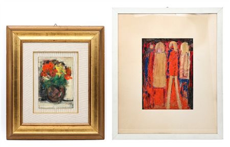 Carlo Saccardi Lotto coposto da due oli, uno su cartone e uno su carta, di sogge