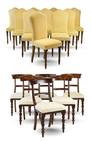 Lotto composto da sei sedie con schienale a giorno e gambe anteriori tornite un