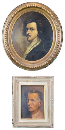 Lotto composto da due "Ritratti virili" ad olio su supporti diversi, di diversi