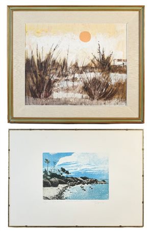 Tino Aime Lotto composto da un olio su cartone e un'incisione di diversi soggett