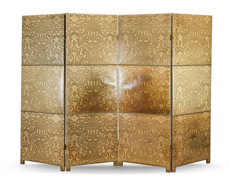 Paravento a quattro ante imbottite e rivestite in pelle stampata con bordure bo