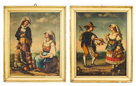 Ignoto del secolo XIX 
Coppia di dipinti ad olio su tela raffiguranti "Figure i