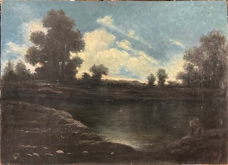 Giuseppe Sidoli "Scorcio fluviale con figure" 
olio su compensato (cm 73x102)
fi