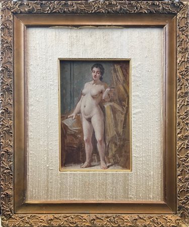 Nazzareno Sidoli "Nudo femminile nello studio" 
olio su cartone (cm 23x14)
al re