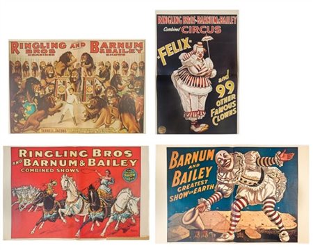 Lotto composto da quattro manifesti d'epoca su carta a soggetto circense (cm 60