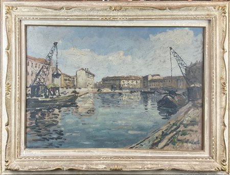 Giovanni Colombo da Busnago "Darsena, Milano" 
olio su masonite (cm 50x70)
firma