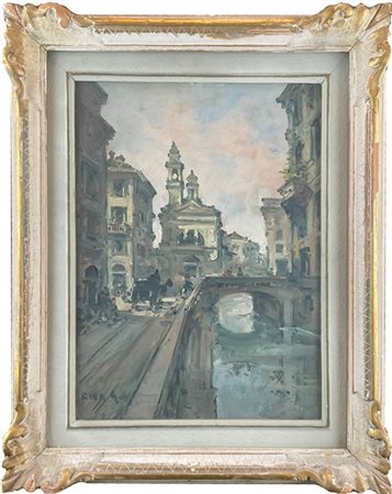 Giovanni Riva "Naviglio" 
olio su masonite (cm 40x30)
firmato in basso a sinistr