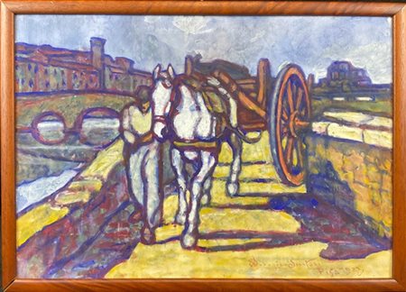 Federico Sartori "Sul Lungarno a Pisa" Pisa, 1933
olio su compensato (cm 38x53)