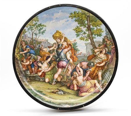 Manifattura di Ginori, secolo XIX. Grande piatto da parete in maiolica dipinta